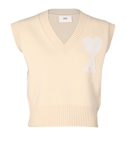 Amiri Paris De Coeur Knitted Vest, Wool, Cream, SZ XS, 3*