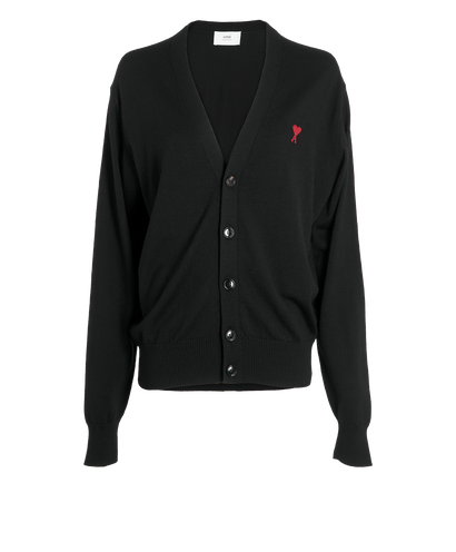 Ami Paris Ami De Coeur Cardigan, &pound;190, Clothing, Black, Wool, Front view