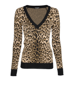 Balmain Cheetah Print Jumper, Viscose, Black/Beige, UK8, 3*