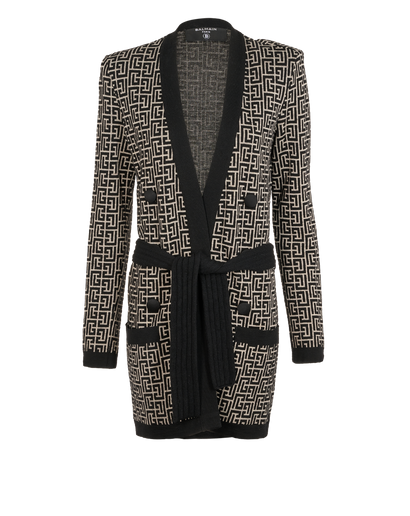Balmain Belted Cardigan, &pound;220, Clothing, Black/Cream, Wool, Front view