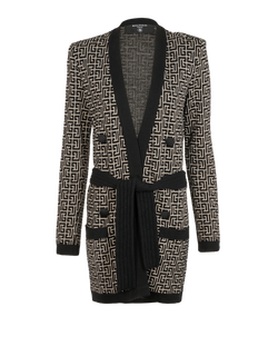 Balmain Belted Cardigan, Wool, Black/Cream, UK6, 2*