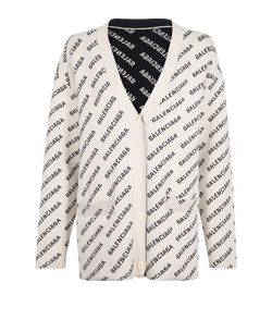 Balenciaga Logo Cardigan, Cotton/Wool, Cream/Black, Sz L, 2*