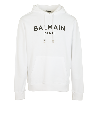 Balmain Logo Hoodie, &pound;250, Clothing, White, Cotton, Front view