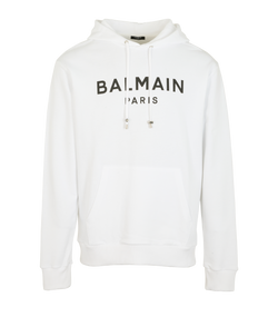 Balmain Logo Hoodie, Mens, Cotton, White, L, T, 3*