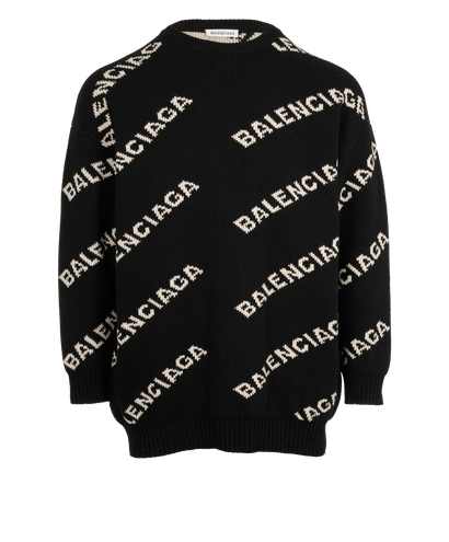 Balenciaga All Over Logo Jumper, &pound;350, Clothing, Black/White, Camel Hair/Wool, Front view
