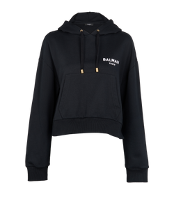 Balmain Logo Cropped Hoodie, Cotton, Black, Sz XL, 3*