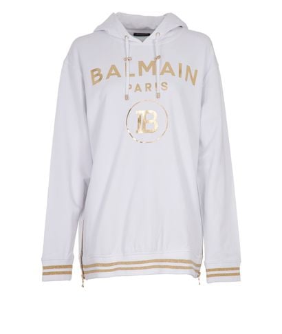 Balmain Logo Print Hoodie, &pound;220, Clothing, Gold/White, Cotton, Front view
