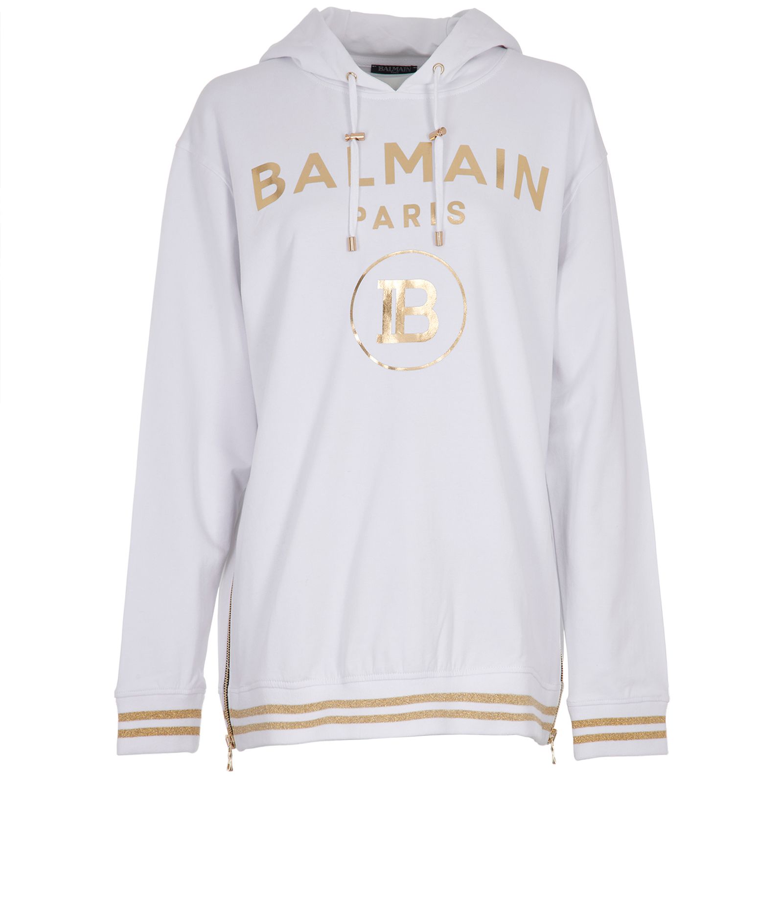 Gold White Jumper Hoodie Balmain Logo Print Hoodie, Jumpers