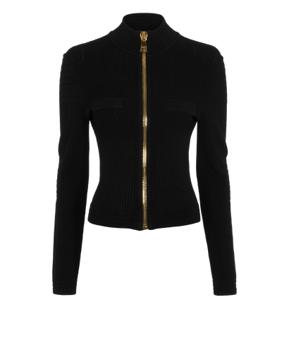 Balmain Zip Cardigan, &pound;250, Clothing, Black, Viscose, Front view