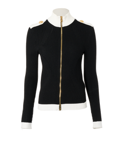 Balmain Zip Up Cardigan, Viscose, Black/White, UK10, 2*