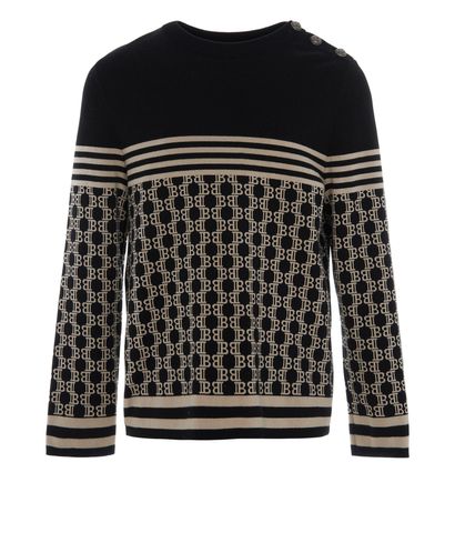 Balmain Logo Jumper, &pound;295, Clothing, Beige/Black, Cotton, Front view