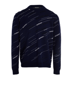 Balenciaga Multi Logo Jumper, Men, Wool, Blue, Sz S, 3*