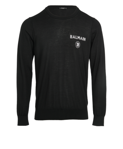Balmain Crew Neck Logo Jumper, &pound;330, Clothing, Black, Cashmere, Front view