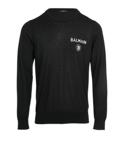 Balmain Crew Neck Logo Jumper, Mens, Cashmere, Black, Sz L, 3*