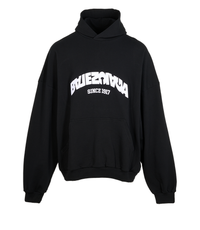 Balenciaga Embroidered Backflip Logo Hoodie, &pound;275, Clothing, Black, Cotton, Front view