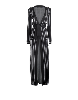 Balmain Striped Long Belted Cardigan, Viscose, Black/White, UK6, 3*