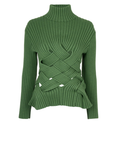 Bottega Veneta Ribbed Intrecciato Turtleneck Sweater, &pound;295, Clothing, Green, Wool, Front view