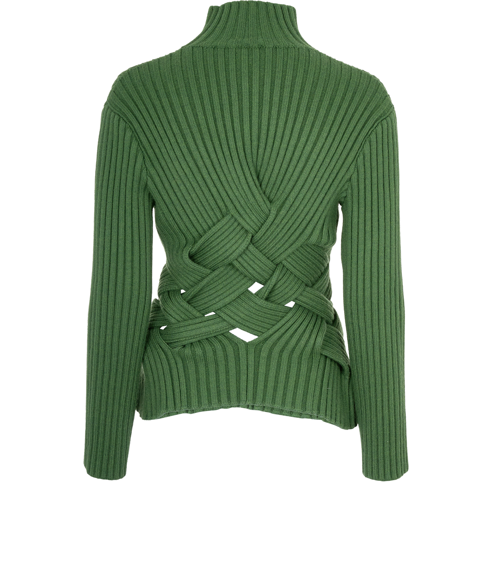 Bottega Veneta Ribbed Intrecciato Turtleneck Sweater, &pound;295, Clothing, Green, Wool, Back view