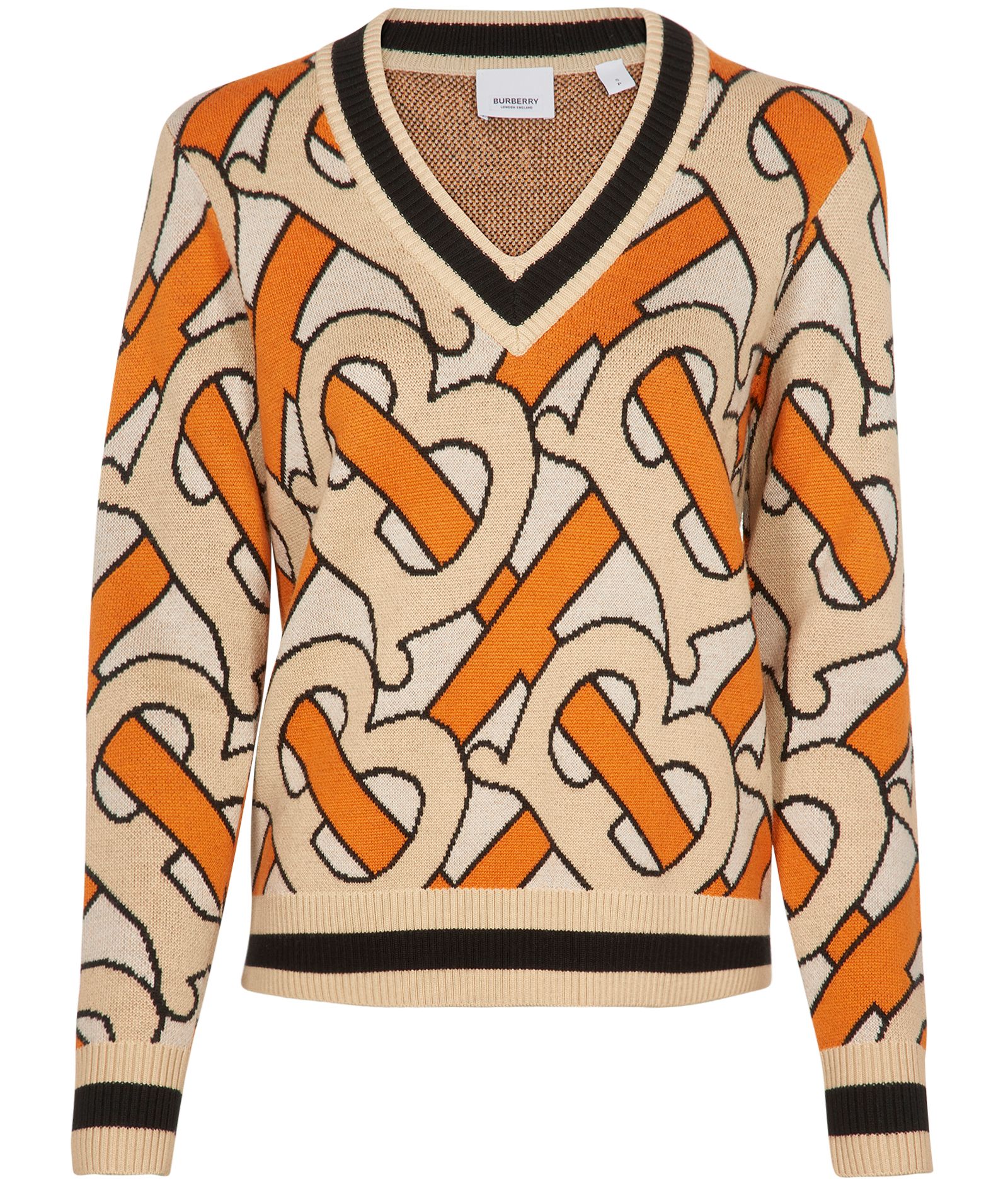 Burberry Monogram Intarsia Wool V-neck Sweater In Orange