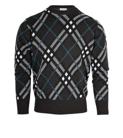 Burberry Check Jumper, &pound;250, Clothing, Black/Blue/Brown/White, Wool, Front view