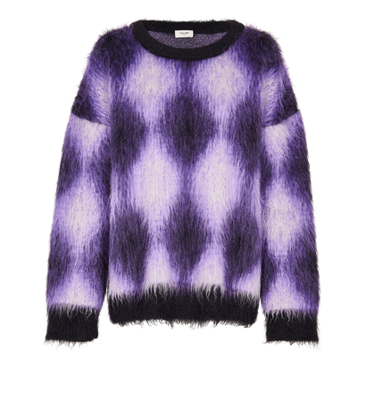 Celine Printed Crew Neck Jumper, £475, Clothing, Black/Purple, Mohair, Front view