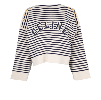 Celine Logo Striped Jumper, &pound;495, Clothing, Navy/White, Cotton, Front view