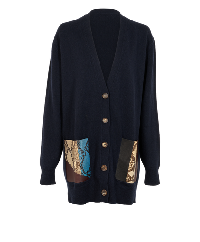 Celine Patch Pockets Cardigan, &pound;350, Clothing, Navy, Cashmere/Python, Front view