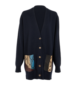 Celine Patch Pockets Cardigan, Cashmere/Python, Navy, Sz M, 1*