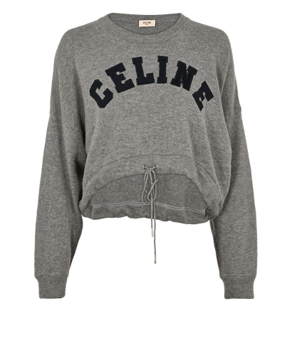 Celine Logo Drawstring Knit Jumper, £350, Clothing, Grey, Cashmere/Wool, Front view
