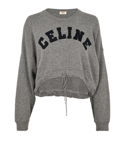 Celine Logo Drawstring Knit Jumper, Wool/Cashmere, Grey, UK10, 2*
