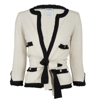 Chanel 06A Belted Cardigan, £950, Clothing, Black/Grey, Cashmere, Front view