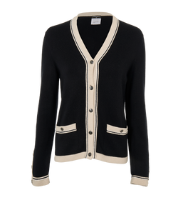 Chanel V-Neck Cardigan, Cashmere, Black/Cream, UK12, 2*