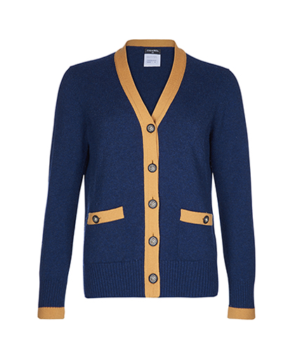 Chanel Mustard Trim Button Cardigan, front view