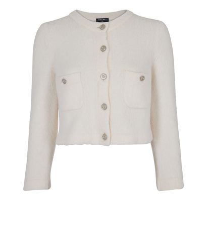 Chanel Embellished Button Up Cardigan, £750, Clothing, White, Cashmere, Front view