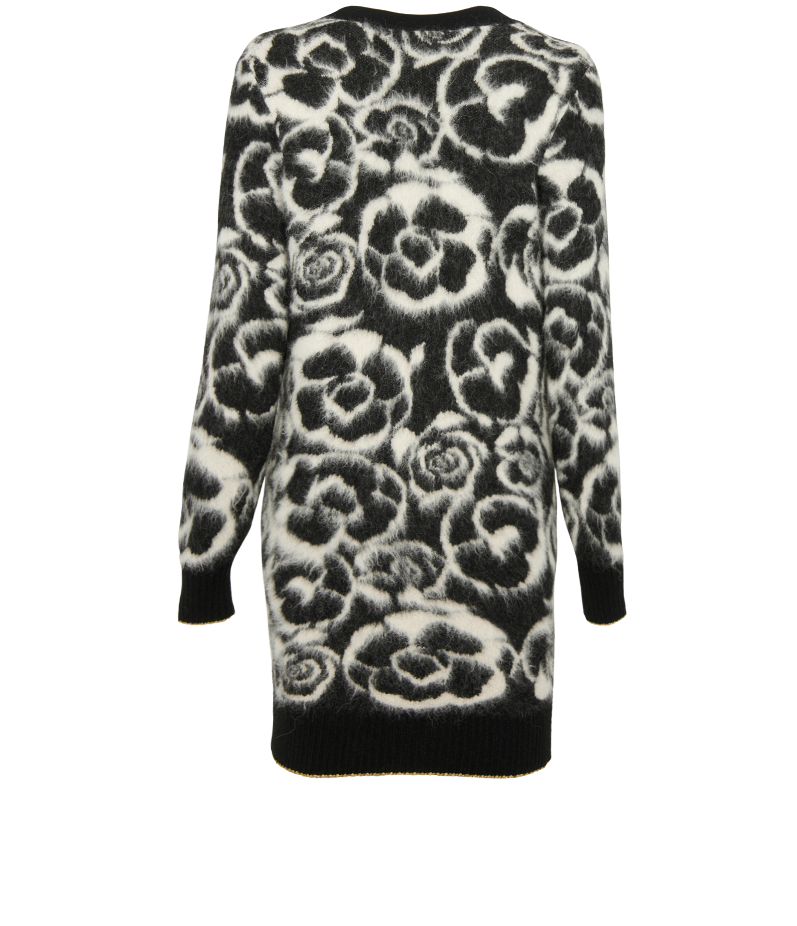 Chanel Camellia Print Long Cardigan, &pound;1,900, Clothing, Black/White, Alpaca Wool, Back view