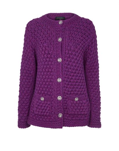 Chanel 22A Chunky Knit Cardigan, £2,200, Clothing, Purple, Wool, Front view