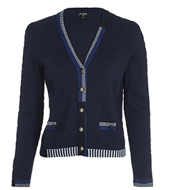 Chanel Button Up Cardigan, Cotton, Navy, 8, 2*