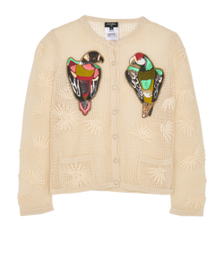 Chanel Parrots Cardigan, Silk, Beige, UK10, 3*