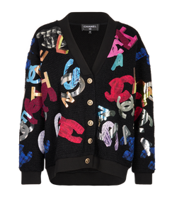 Chanel CC Graphic Cardigan, Cotton, Black/Multi, UK14, 3*