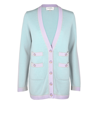 Chanel 24C Long Cardigan, &pound;1,800, Clothing, Blue/Light Blue/Purple, Cashmere, Front view