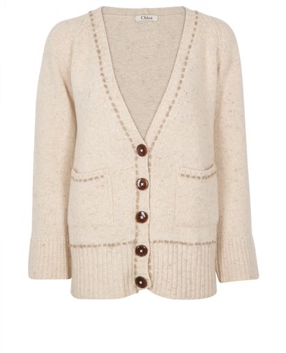 Chloé Front Pocket Cardigan, &pound;130, Clothing, Beige/Pink, Wool, Front view