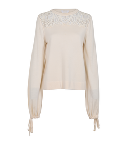Chloe Lace Detail Jumper, Wool/Silk, Cream, Sz L, 2*