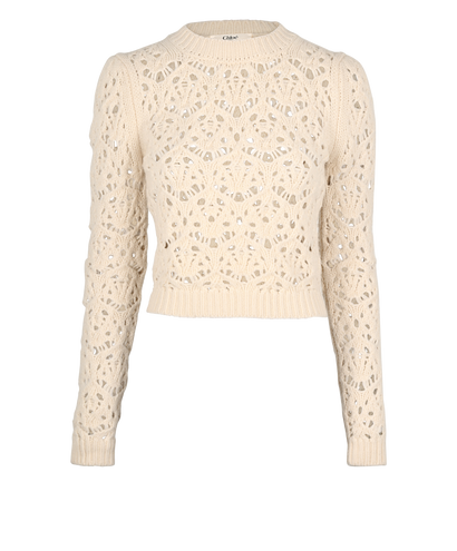 Chloe Knit Jumper, &pound;295, Clothing, Cream, Wool, Front view