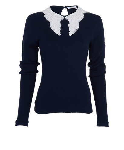 Chloe Knit Fitted Jumper, &pound;180, Clothing, Navy/White, Cotton, Front view