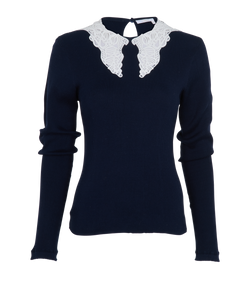 Chloe Knit Fitted Jumper, Cotton, Navy/White, Sz M, 2*
