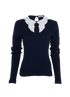 Chloe Knit Fitted Jumper, &pound;180, Clothing, Navy/White, Cotton, Front view