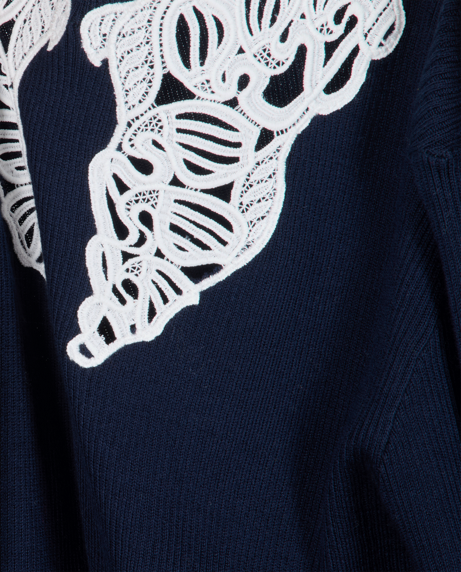 Chloe Knit Fitted Jumper, &pound;180, Clothing, Navy/White, Cotton, Other view
