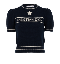 Christian Dior Short Sleeved Jumper, Wool/Cashmere, Navy, UK8, 3*