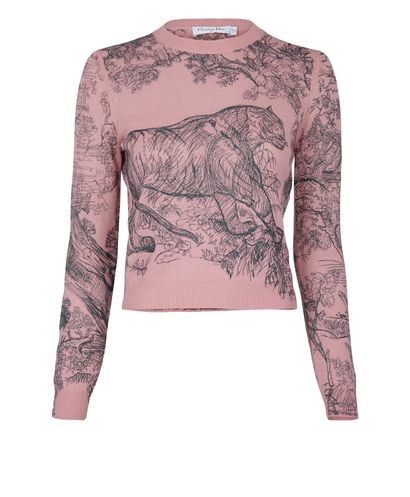 Christian Dior Dioriviera Embroidered Jumper, &pound;950, Clothing, Grey/Pink, Cashmere, Front view