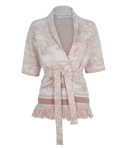Christian Dior Chez Moi Belted Cardigan, £750, Clothing, Pink/White, Cashmere/Wool, Front view